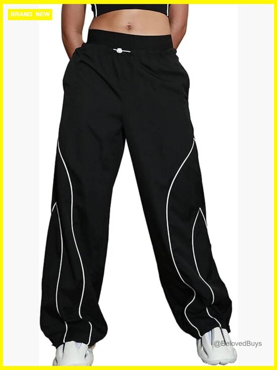 Pants - Y2K Parachute Cargo Pants Women Baggy High Waist Wide Leg Track Pants Streetwear